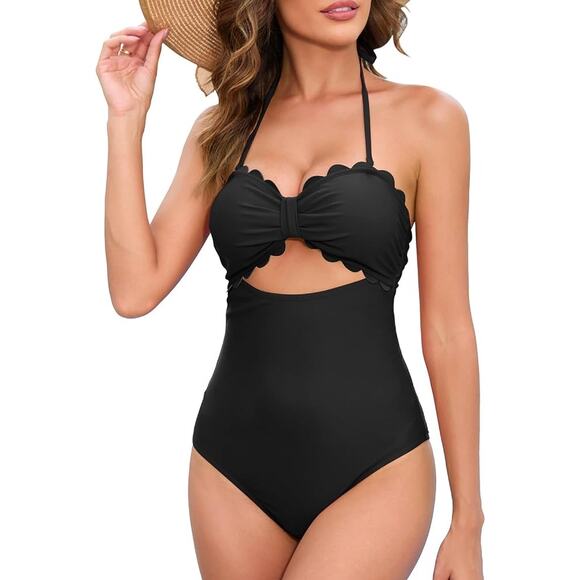 Tempt Me Black Scalloped Cut Out One Piece Swimsuit NWT - Picture 4 of 4